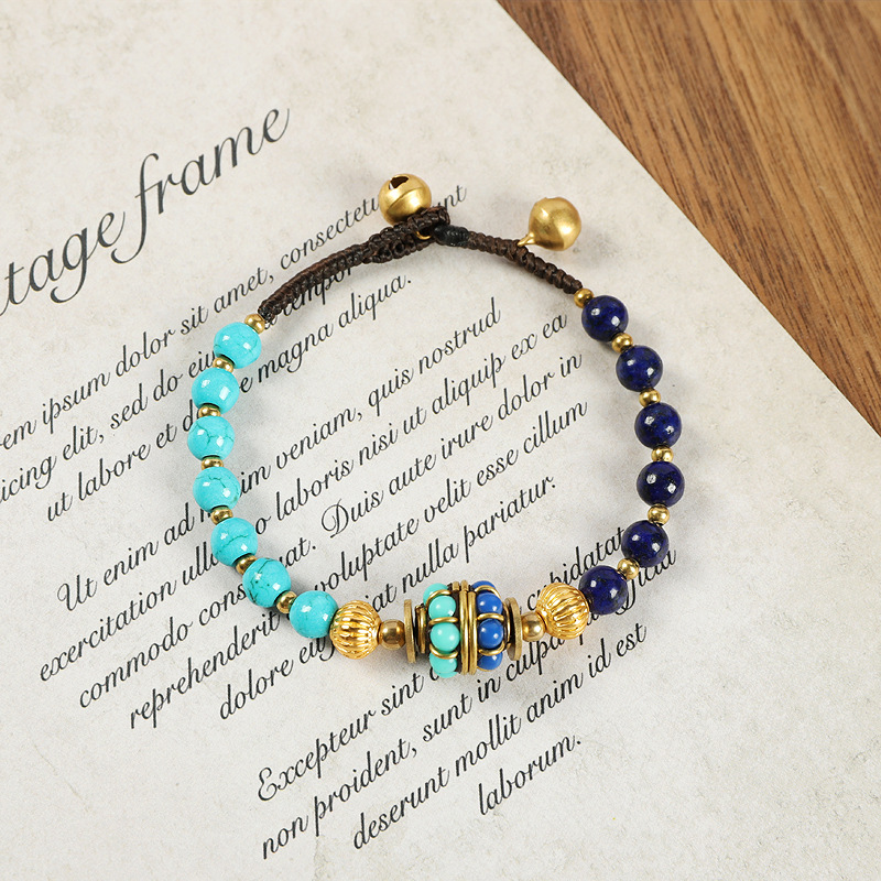Nepalese Ancient Bronze Bead Bracelet, Women's Tibetan Woven Blue Bracelet - Picture 26 of 32