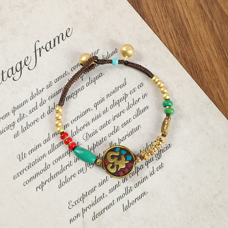 Nepalese Ancient Bronze Bead Bracelet, Women's Tibetan Woven Blue Bracelet - Picture 27 of 32