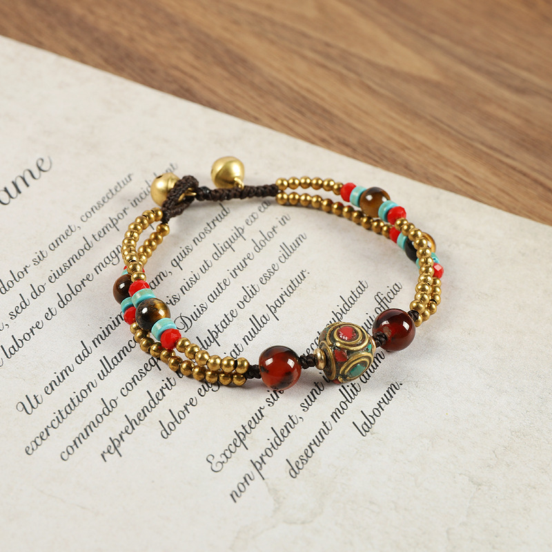 Nepalese Ancient Bronze Bead Bracelet, Women's Tibetan Woven Blue Bracelet - Picture 28 of 32
