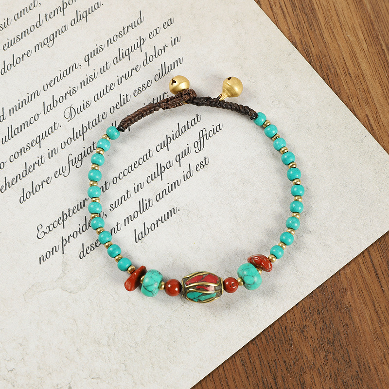 Nepalese Ancient Bronze Bead Bracelet, Women's Tibetan Woven Blue Bracelet - Picture 31 of 32