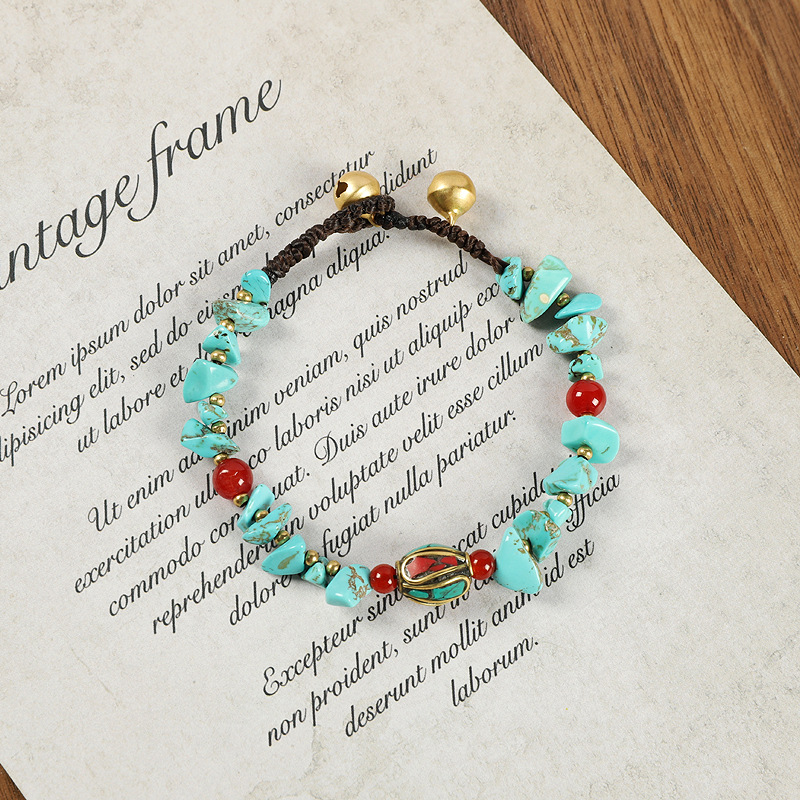 Nepalese Ancient Bronze Bead Bracelet, Women's Tibetan Woven Blue Bracelet - Picture 25 of 32