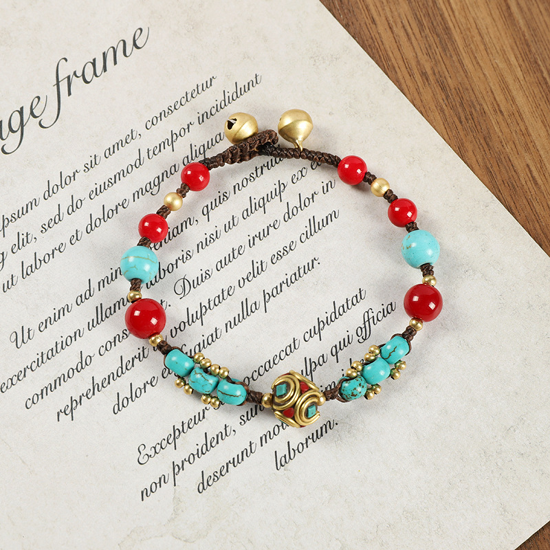 Nepalese Ancient Bronze Bead Bracelet, Women's Tibetan Woven Blue Bracelet - Picture 29 of 32
