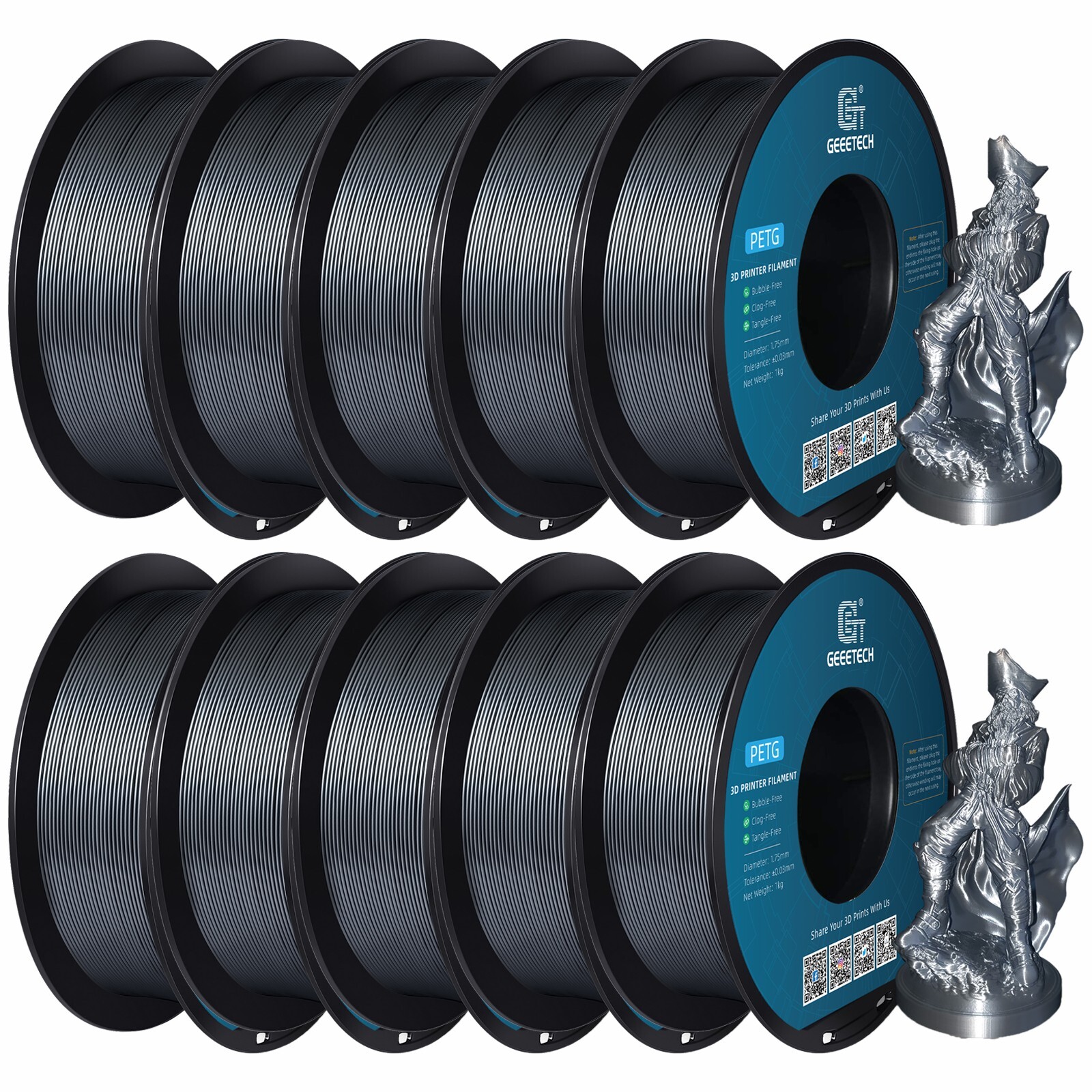 5/10 pezzi Geeetech PETG filamento per stampante 3D 1,75 mm 1 kg/rotolo filamento per stampante 3D - Foto 38 di 41