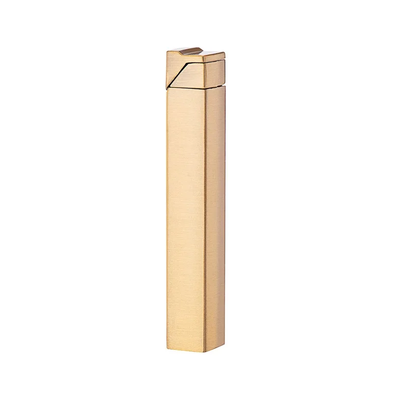 Metal Cube Lighter Slim Long Strip Square Column Open Flame Gold Silver Black