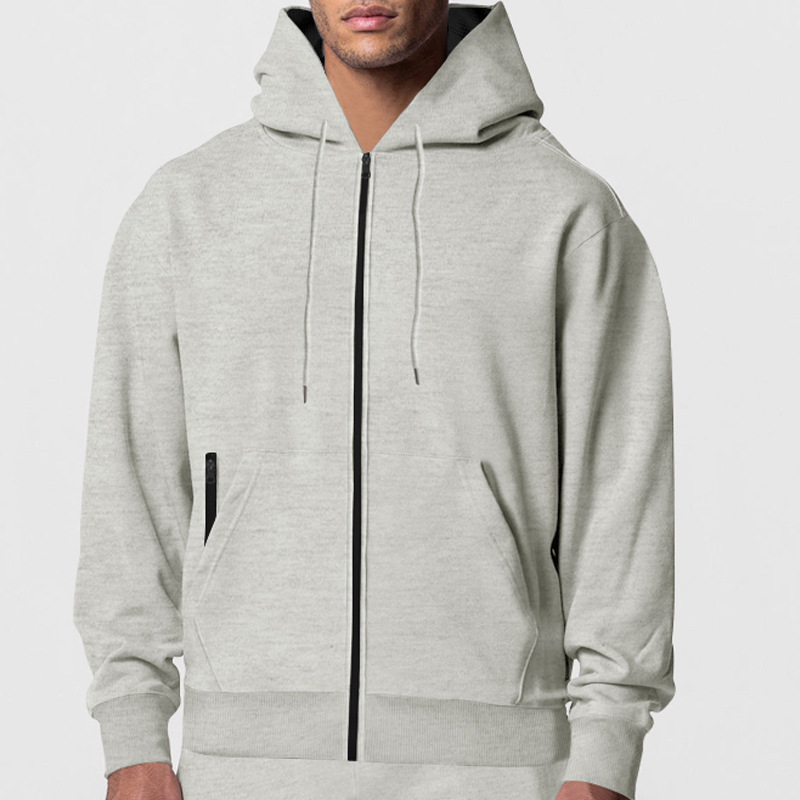 Men's Solid Color Hood Sweatshirt Fleeced Zipper Loose Casual Long Sleeve Hoodie - Picture 19 of 22
