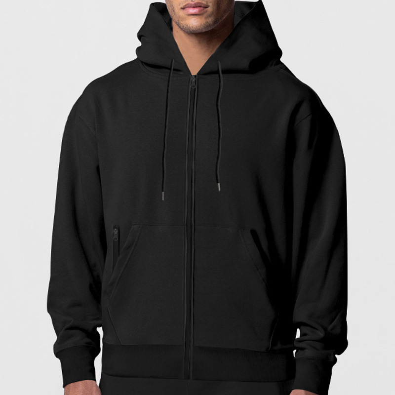 Men's Solid Color Hood Sweatshirt Fleeced Zipper Loose Casual Long Sleeve Hoodie - Picture 20 of 22