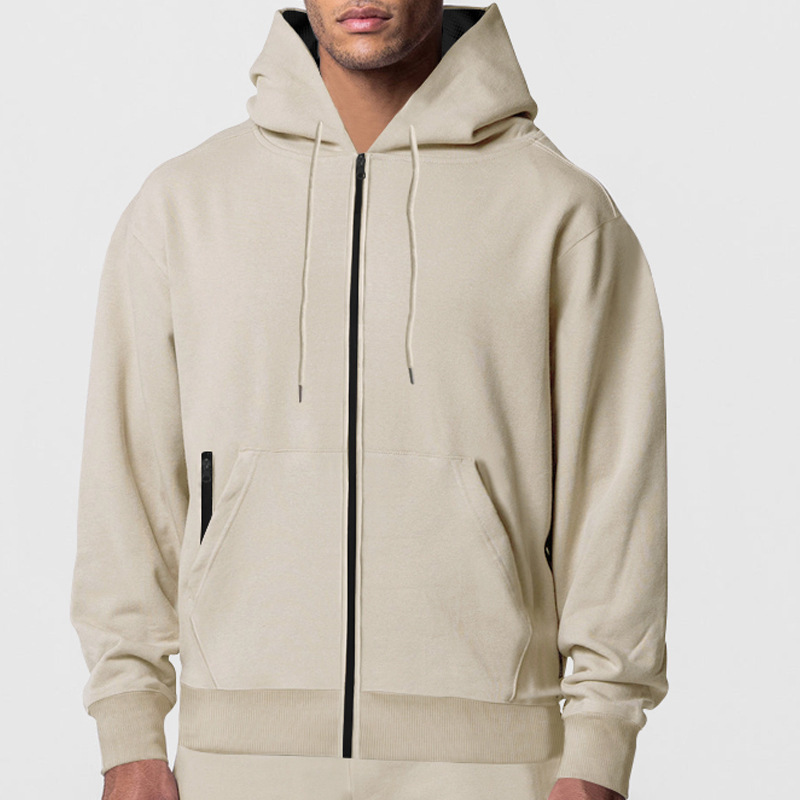 Men's Solid Color Hood Sweatshirt Fleeced Zipper Loose Casual Long Sleeve Hoodie - Picture 21 of 22
