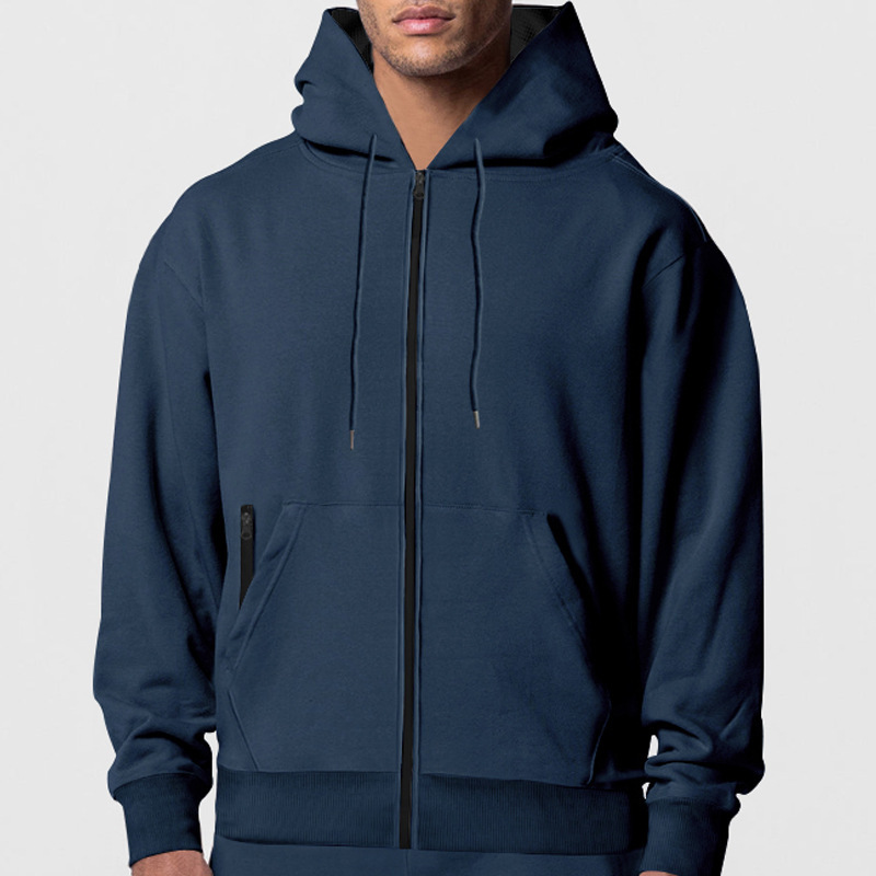 Men's Solid Color Hood Sweatshirt Fleeced Zipper Loose Casual Long Sleeve Hoodie - Picture 22 of 22