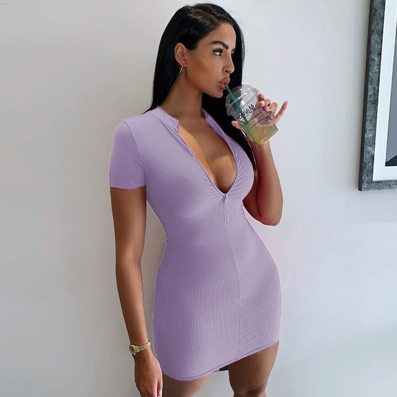 Abito donna estivo collo alto manica corta bodycon slim fit clubwear party # - Foto 28 di 28