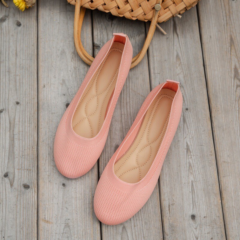 Womens Office Ladies Ballet Dolly Pumps Ballerina Knit Casual Slip On Shoes Size