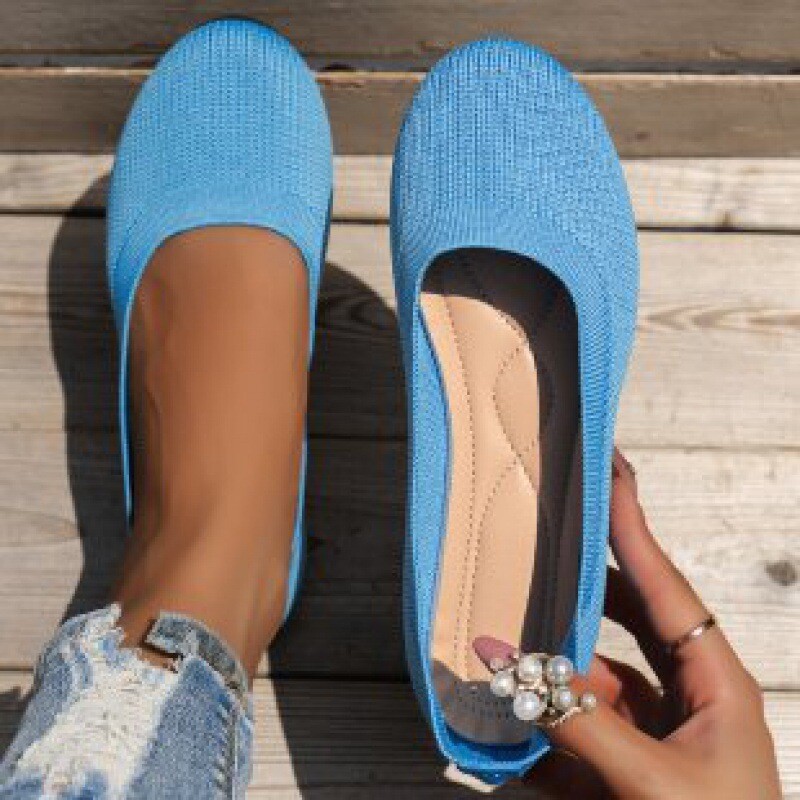 Womens Office Ladies Ballet Dolly Pumps Ballerina Knit Casual Slip On Shoes Size - Picture 36 of 38