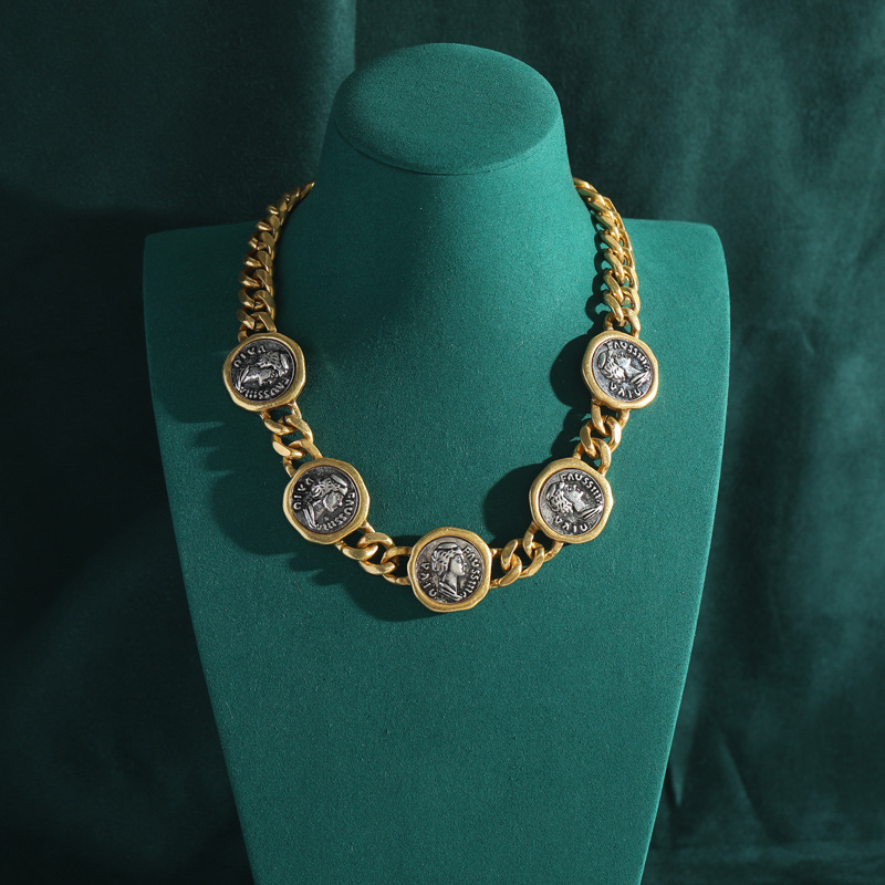 Vintage Antik Münze Schmuck Münze Schmuck All-Match Französisch Retro Halskette Set - Bild 21 von 32