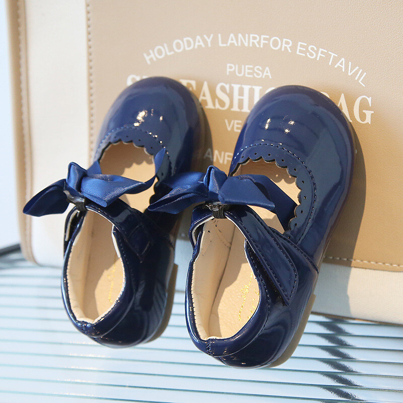 KIDS GIRLS SPANISH RIBBON BOW WEDDING PARTY PATENT INFANTS TODDLER SHOES SIZE UK - Picture 25 of 25