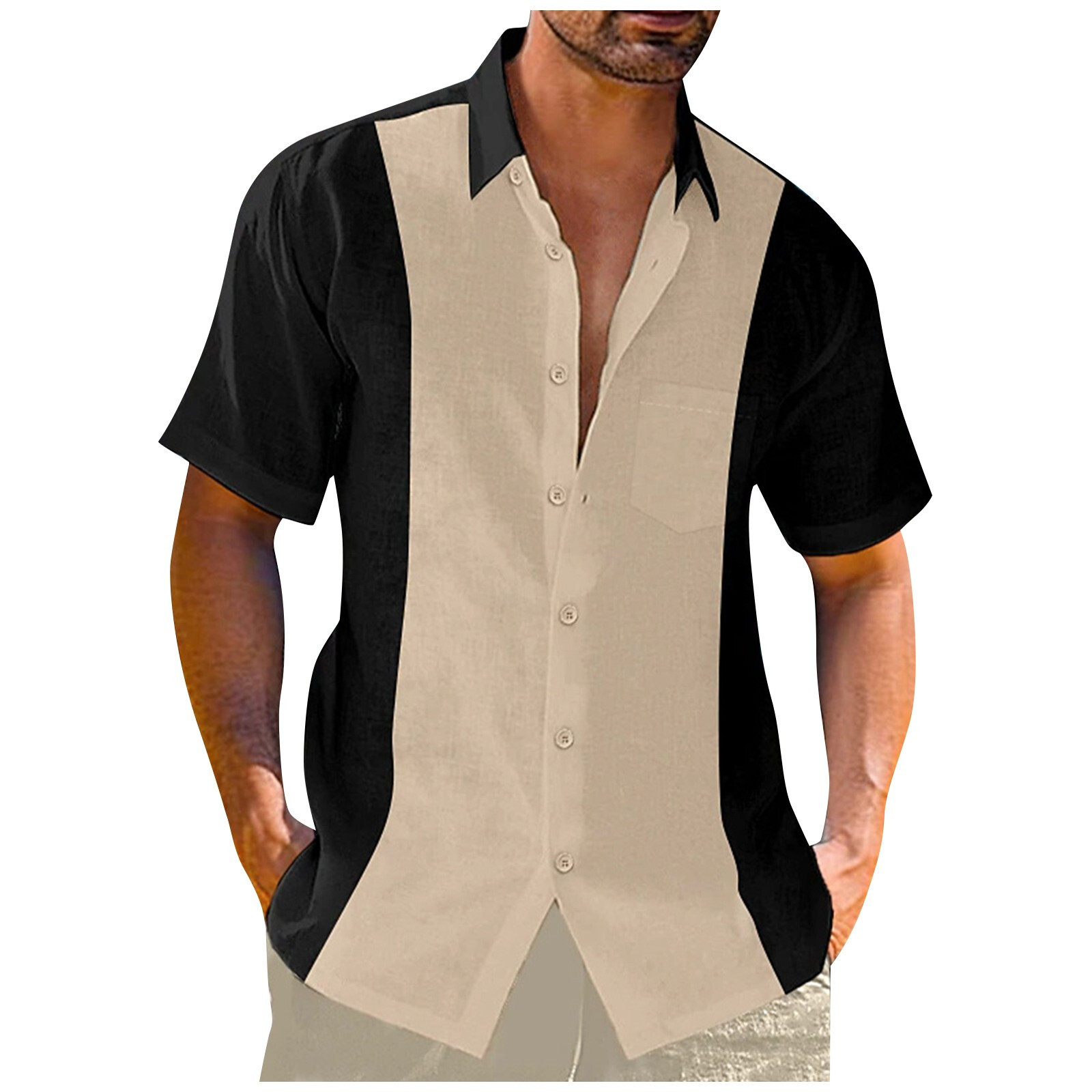 Men's Hawaiian Shirt Button Down Bowling Shirts Short Sleeve Summer Beach Shirts - Picture 21 of 32