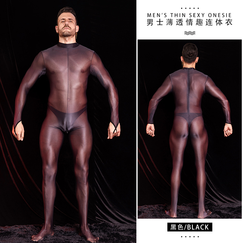 Body uomo sexy untuoso lucido tuta schiena zip aperta all'uncinetto intimo - Foto 6 di 9