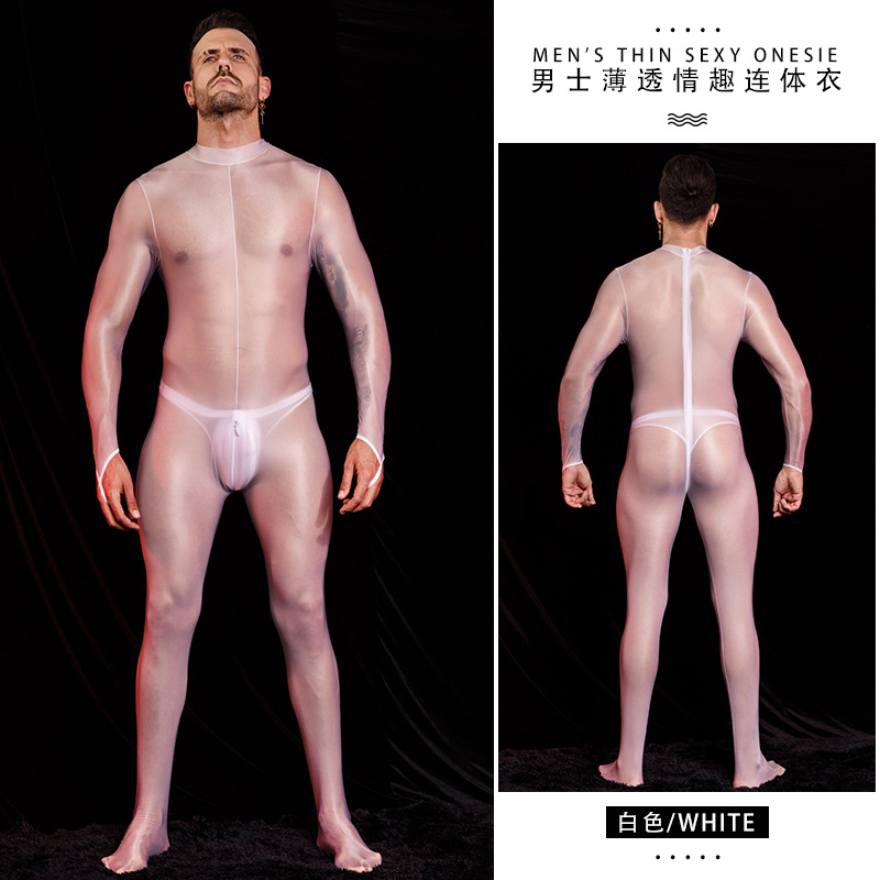 Body uomo sexy untuoso lucido tuta schiena zip aperta all'uncinetto intimo - Foto 7 di 9