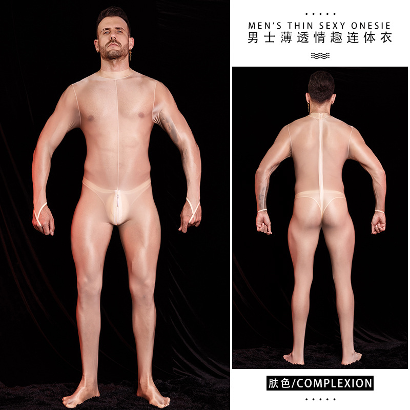 Body uomo sexy untuoso lucido tuta schiena zip aperta all'uncinetto intimo - Foto 8 di 9