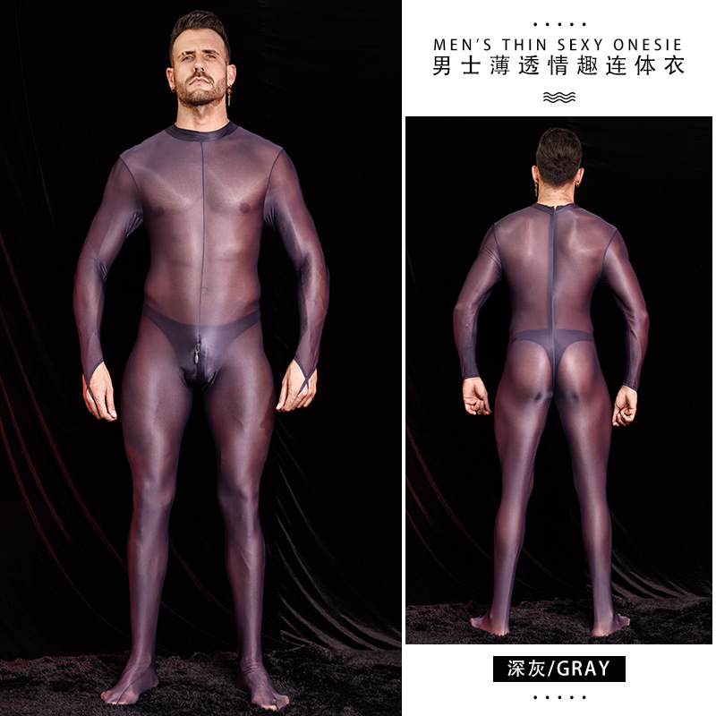 Body uomo sexy untuoso lucido tuta schiena zip aperta all'uncinetto intimo - Foto 9 di 9