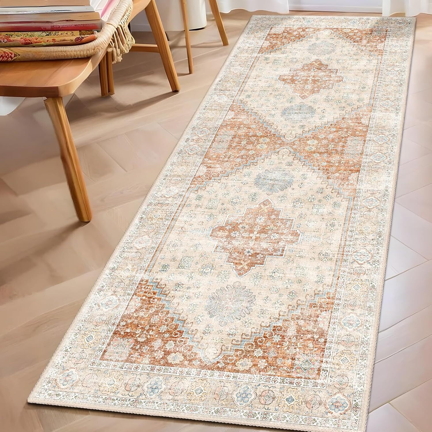 5×7 Washable Non Slip Area Rug Low Pile Soft Boho Carpet for Living Room Bedroom