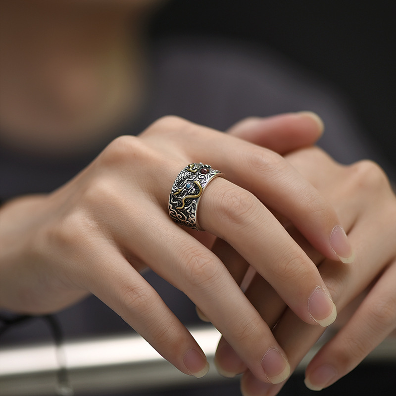 Fashion Men's Sterling Silver Ring Handmade Jewelry Gift Adjustable Ring - Picture 35 of 41