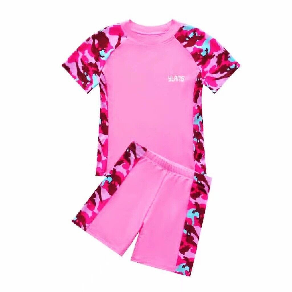 2PC Girls Boys Swimming Beach Swimsuit Kids Sunsafe Surf Top Short Suit Swimwear - Picture 11 of 12