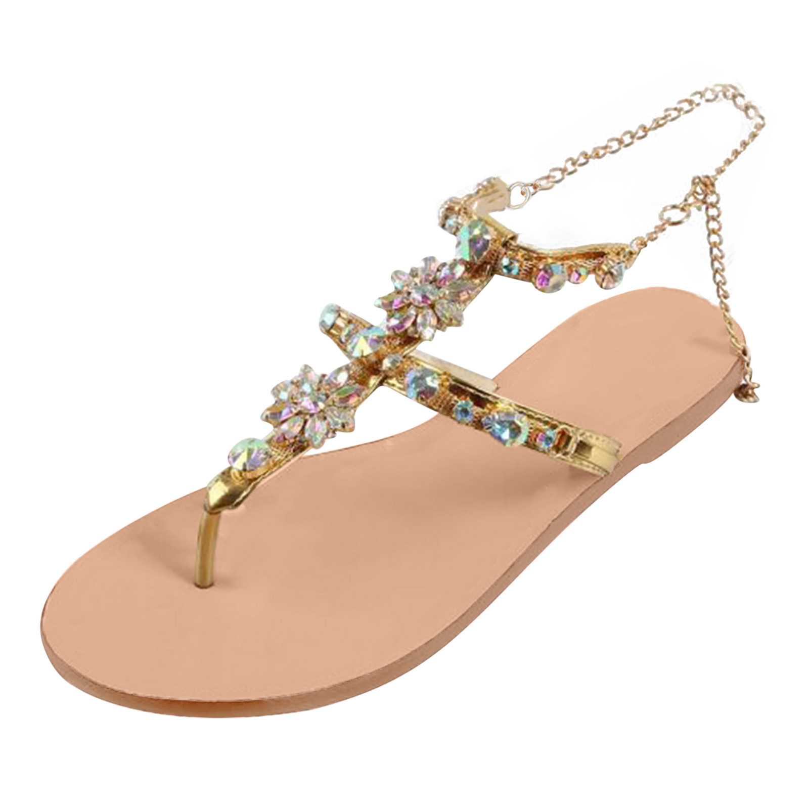 Women's Fashion Casual Flats Rhinestone Round Toe Sandals Buckle Strap Shoes - Picture 15 of 15