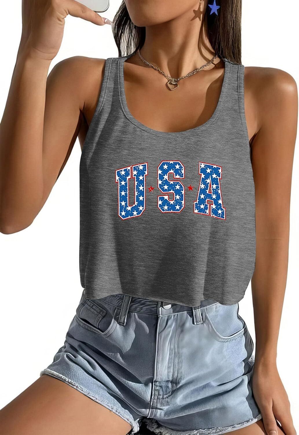 Women's American Flag Sleeveless Crop Top - USA Patriotic 4th of July Camisole - Picture 25 of 71