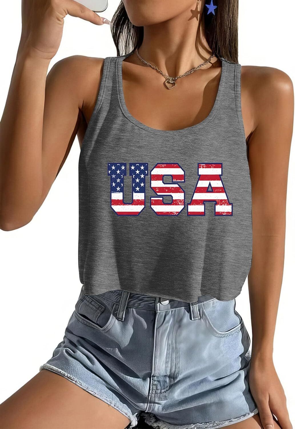 Women's American Flag Sleeveless Crop Top - USA Patriotic 4th of July Camisole - Picture 26 of 71