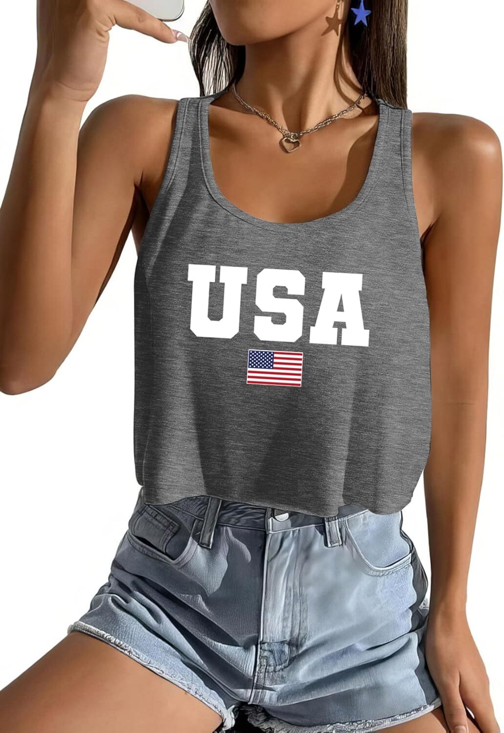 Women's American Flag Sleeveless Crop Top - USA Patriotic 4th of July Camisole - Picture 28 of 71