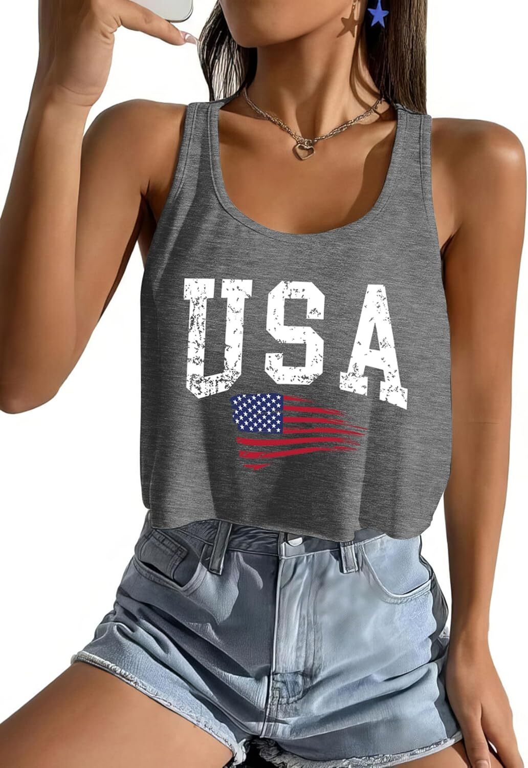 Women's American Flag Sleeveless Crop Top - USA Patriotic 4th of July Camisole - Picture 30 of 71