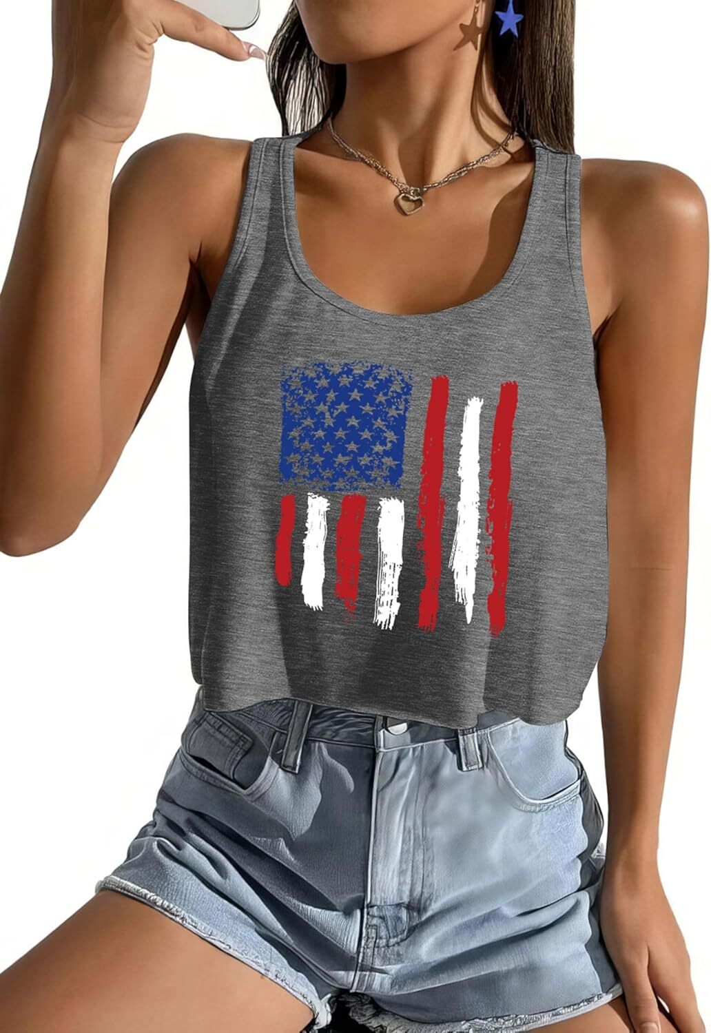 Women's American Flag Sleeveless Crop Top - USA Patriotic 4th of July Camisole - Picture 31 of 71