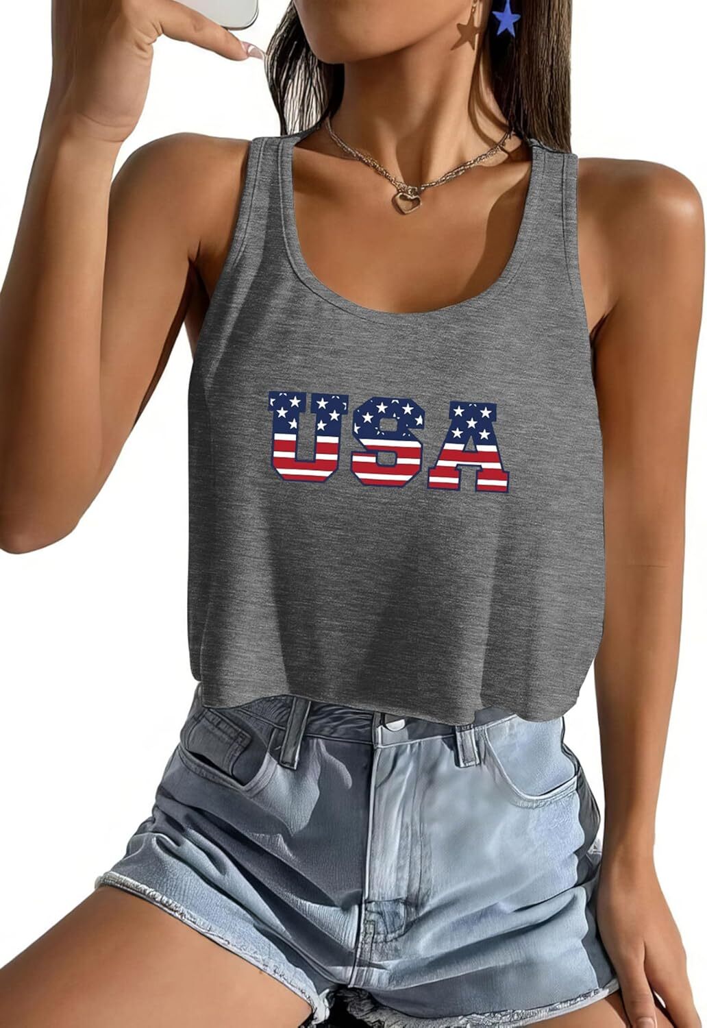 Women's American Flag Sleeveless Crop Top - USA Patriotic 4th of July Camisole - Picture 32 of 71