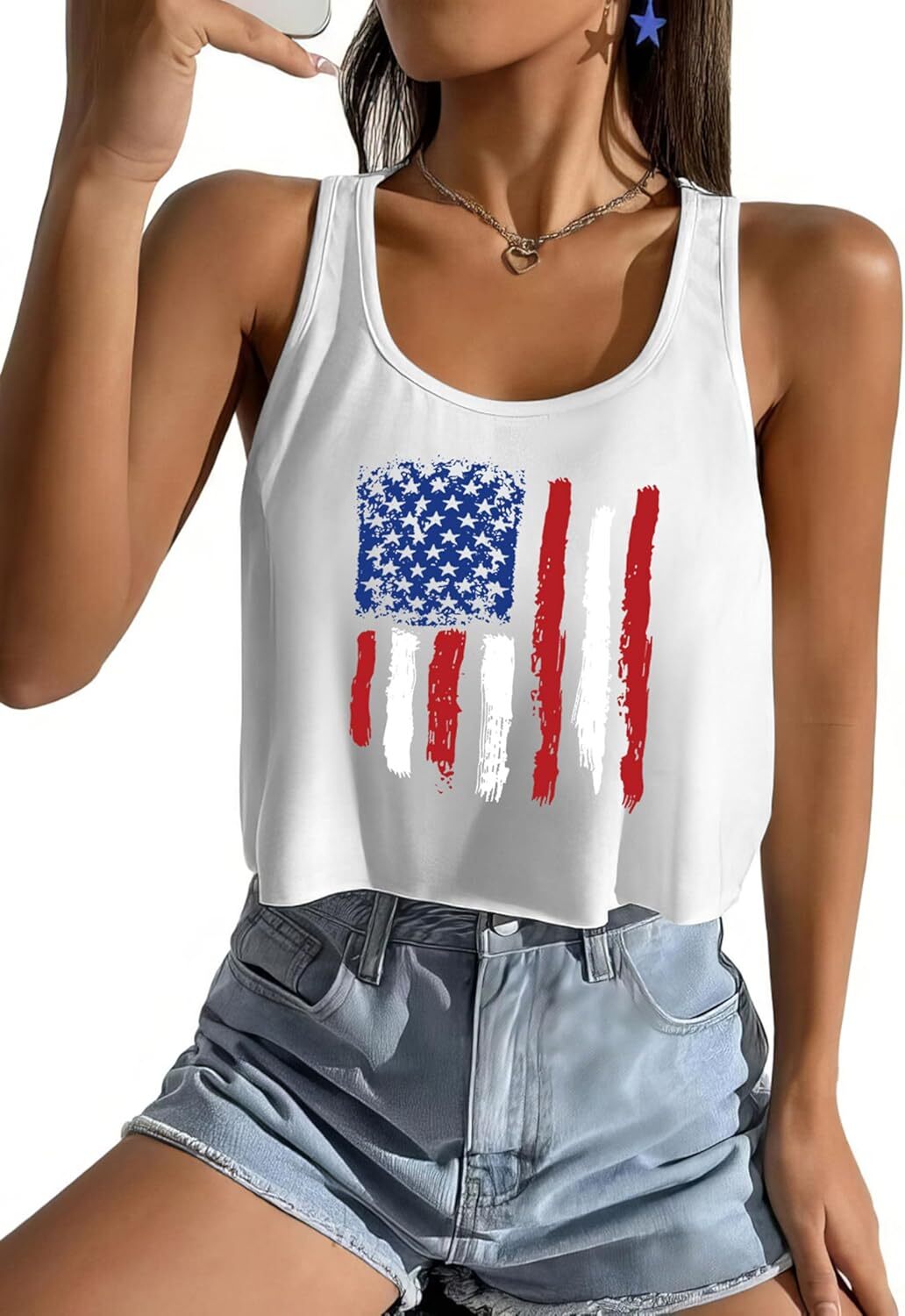 Women's American Flag Sleeveless Crop Top - USA Patriotic 4th of July Camisole - Picture 41 of 71