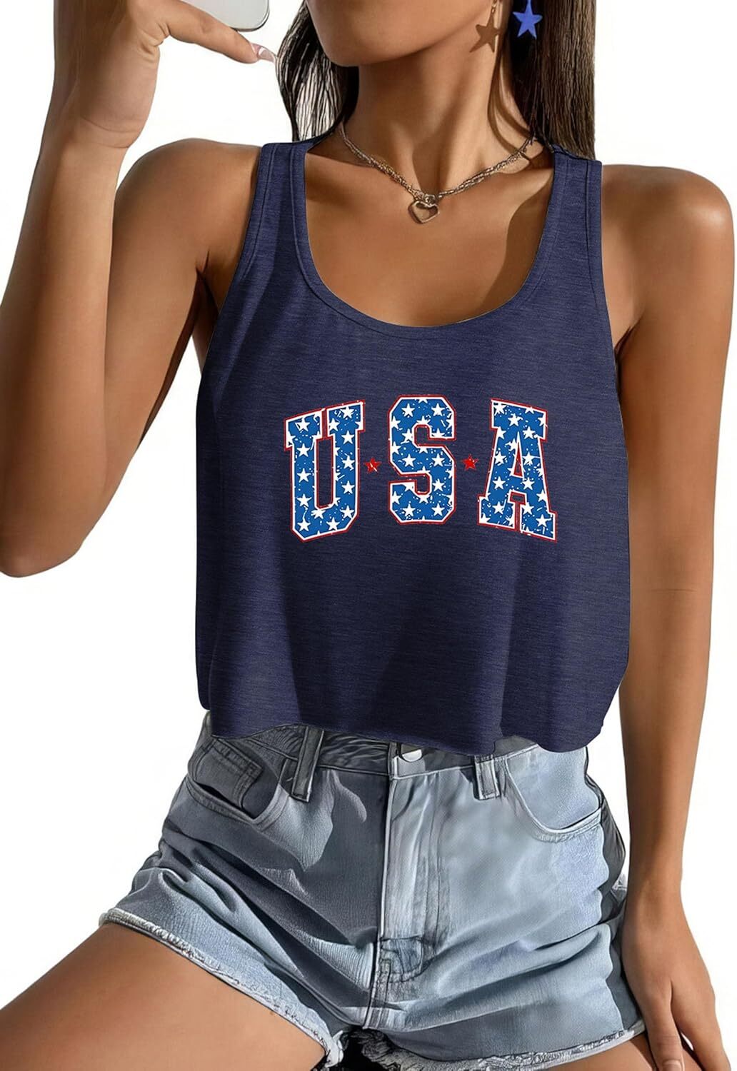 Women's American Flag Sleeveless Crop Top - USA Patriotic 4th of July Camisole - Picture 42 of 71