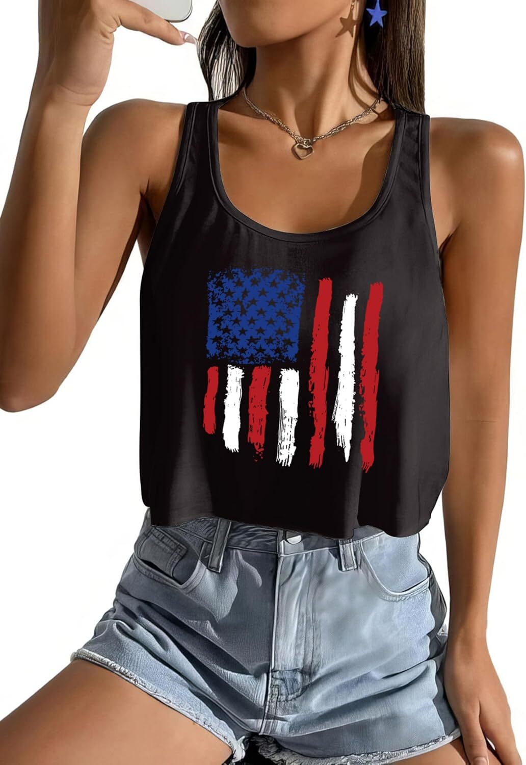 Women's American Flag Sleeveless Crop Top - USA Patriotic 4th of July Camisole - Picture 43 of 71