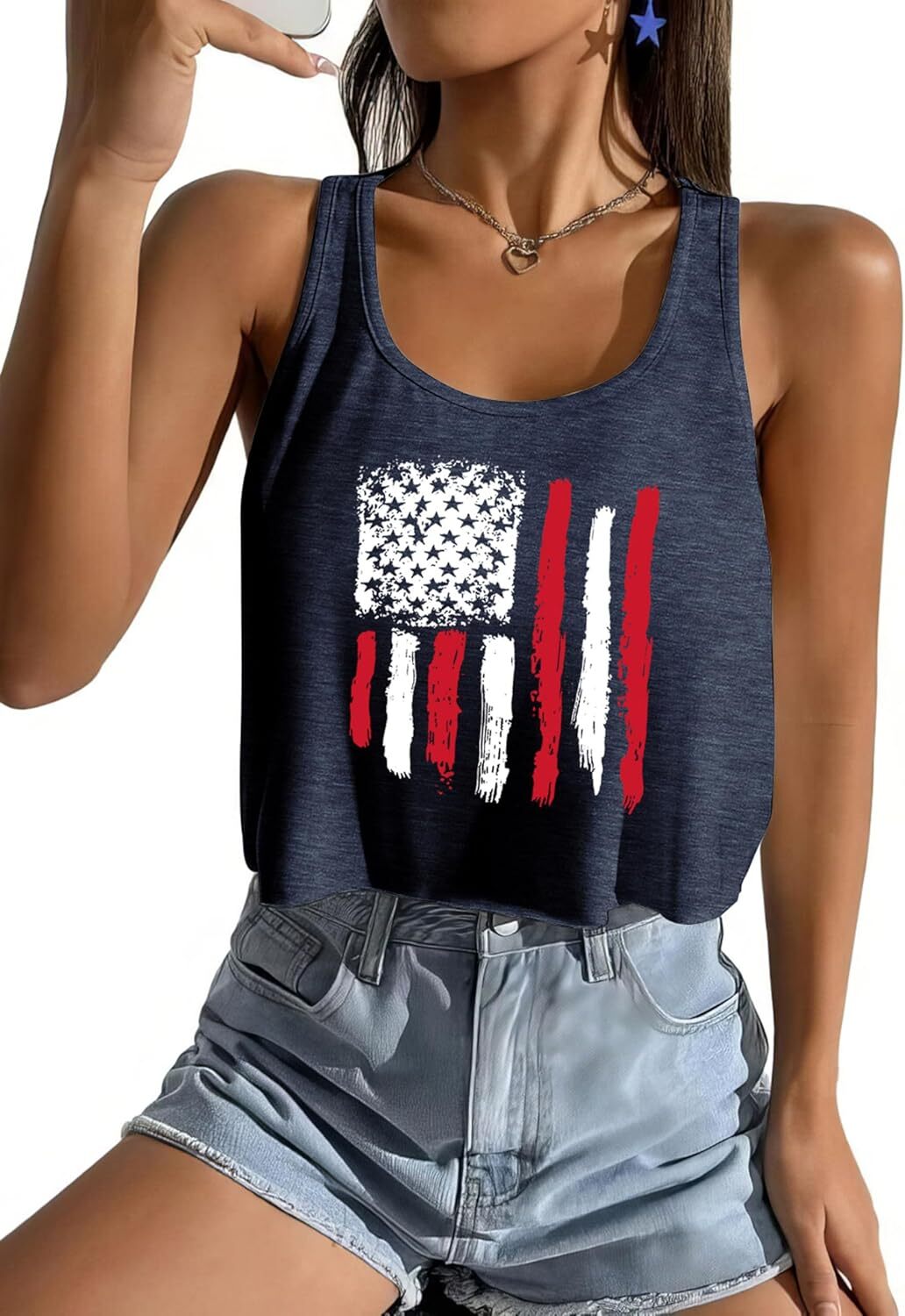 Women's American Flag Sleeveless Crop Top - USA Patriotic 4th of July Camisole - Picture 47 of 71