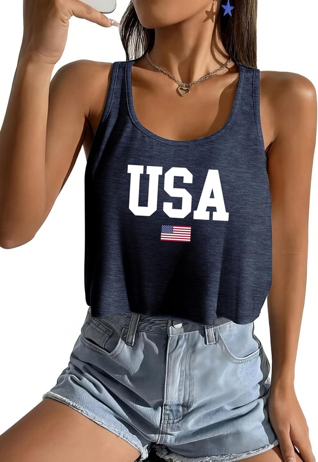 Women's American Flag Sleeveless Crop Top - USA Patriotic 4th of July Camisole - Picture 49 of 71