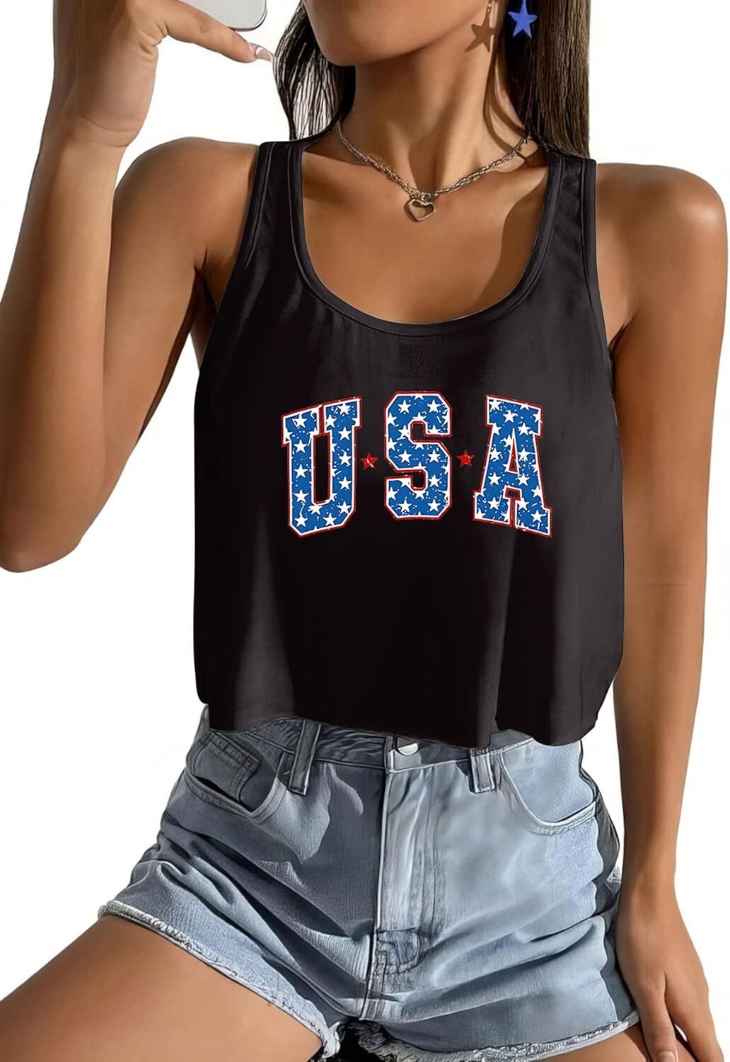 Women's American Flag Sleeveless Crop Top - USA Patriotic 4th of July Camisole - Picture 53 of 71