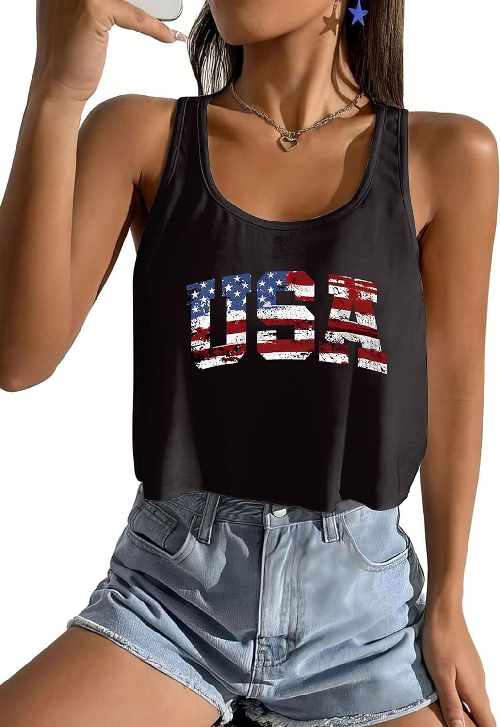 Women's American Flag Sleeveless Crop Top - USA Patriotic 4th of July Camisole - Picture 54 of 71