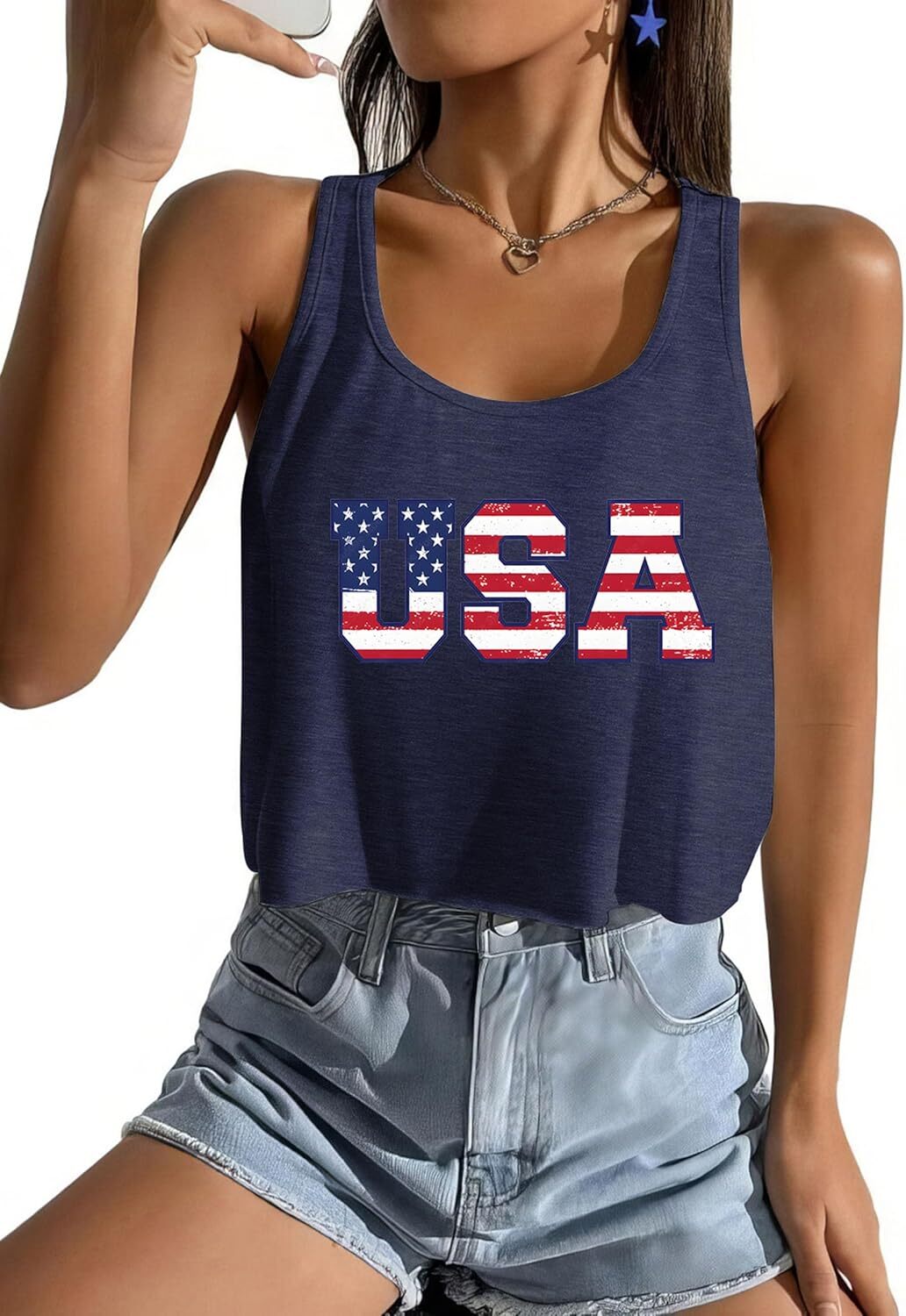 Women's American Flag Sleeveless Crop Top - USA Patriotic 4th of July Camisole - Picture 55 of 71