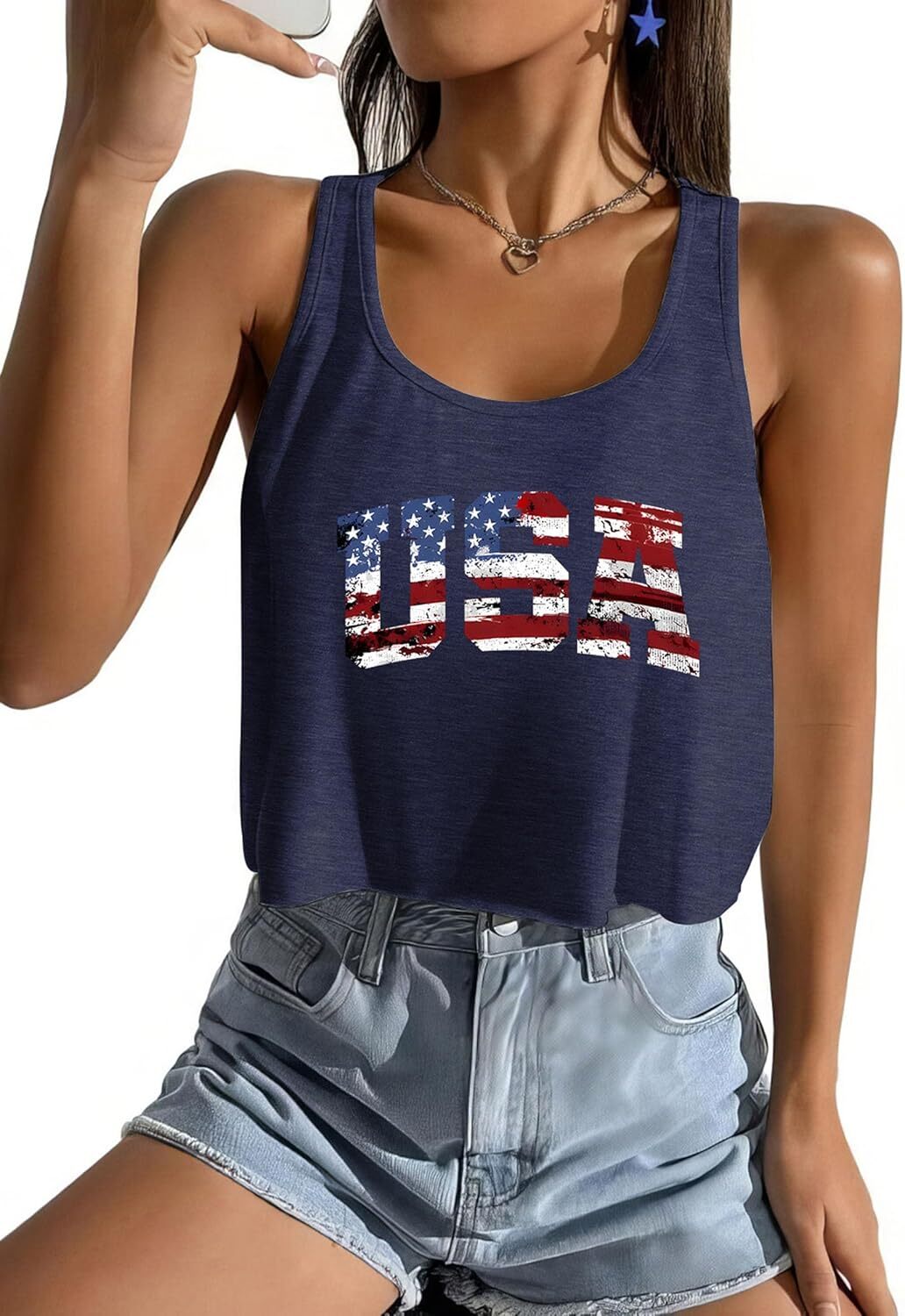 Women's American Flag Sleeveless Crop Top - USA Patriotic 4th of July Camisole - Picture 56 of 71