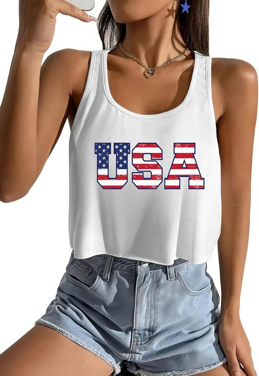 Women's American Flag Sleeveless Crop Top - USA Patriotic 4th of July Camisole - Picture 57 of 71