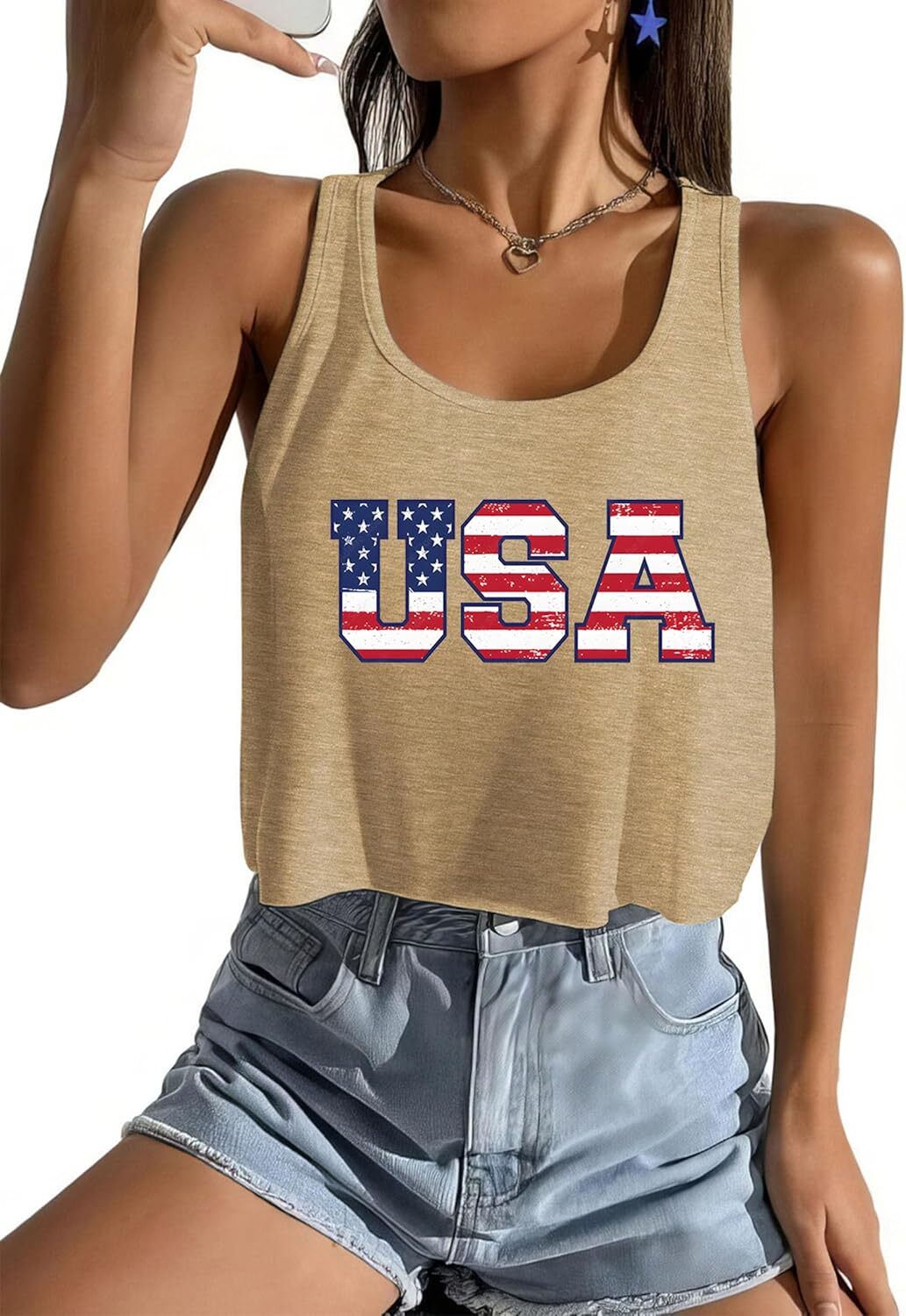 Women's American Flag Sleeveless Crop Top - USA Patriotic 4th of July Camisole - Picture 58 of 71