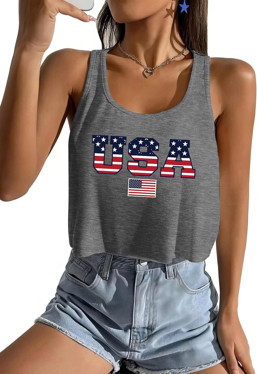 Women's American Flag Sleeveless Crop Top - USA Patriotic 4th of July Camisole - Picture 59 of 71