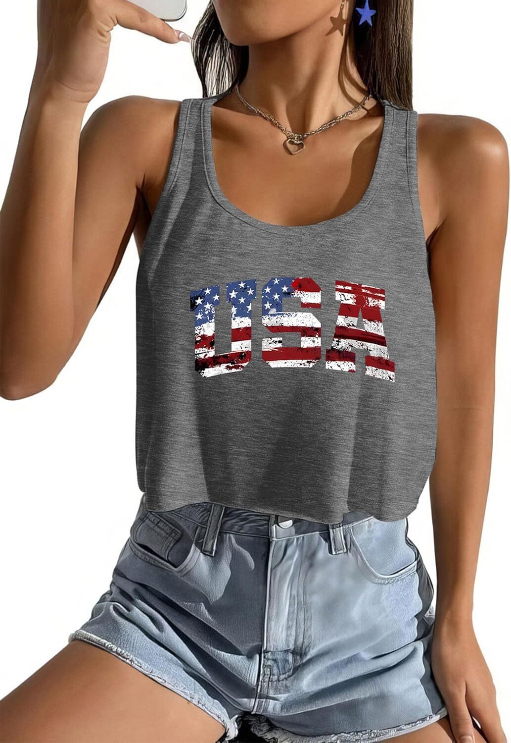 Women's American Flag Sleeveless Crop Top - USA Patriotic 4th of July Camisole - Picture 61 of 71
