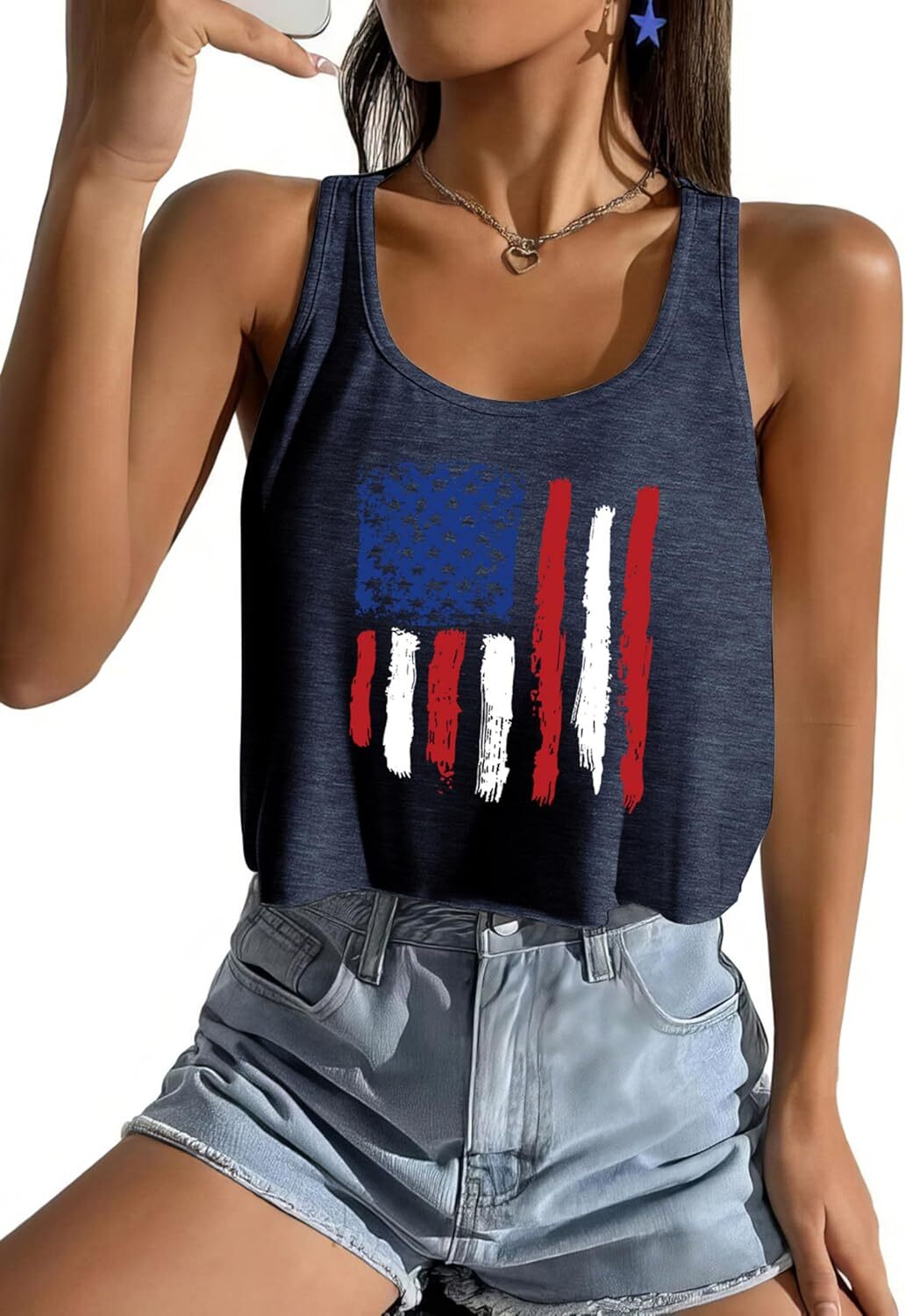 Women's American Flag Sleeveless Crop Top - USA Patriotic 4th of July Camisole - Picture 64 of 71