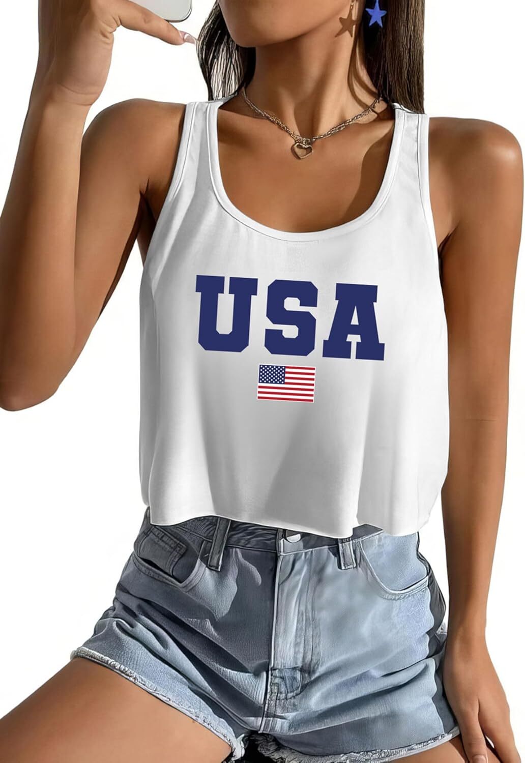 Women's American Flag Sleeveless Crop Top - USA Patriotic 4th of July Camisole - Picture 65 of 71