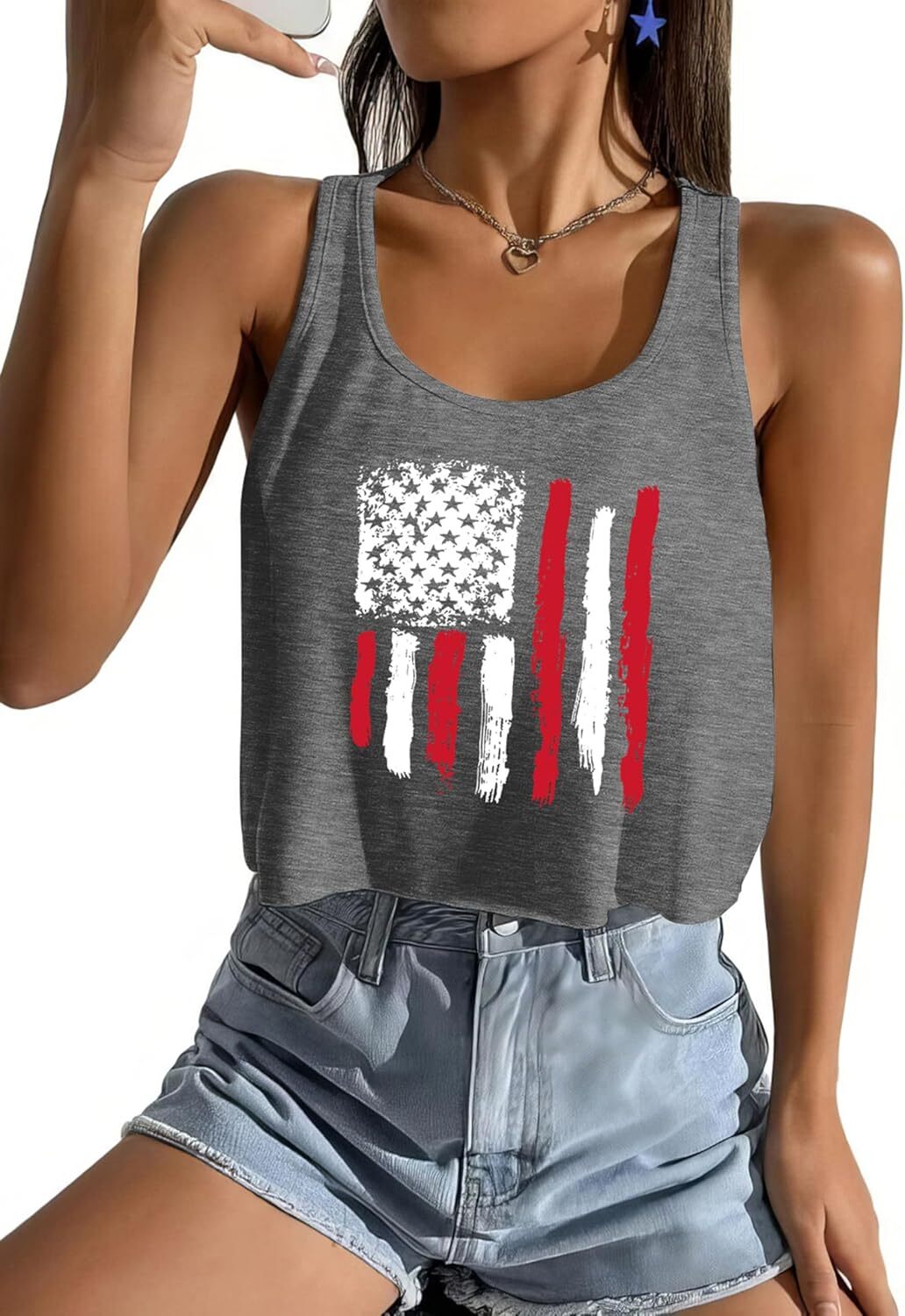 Women's American Flag Sleeveless Crop Top - USA Patriotic 4th of July Camisole - Picture 66 of 71