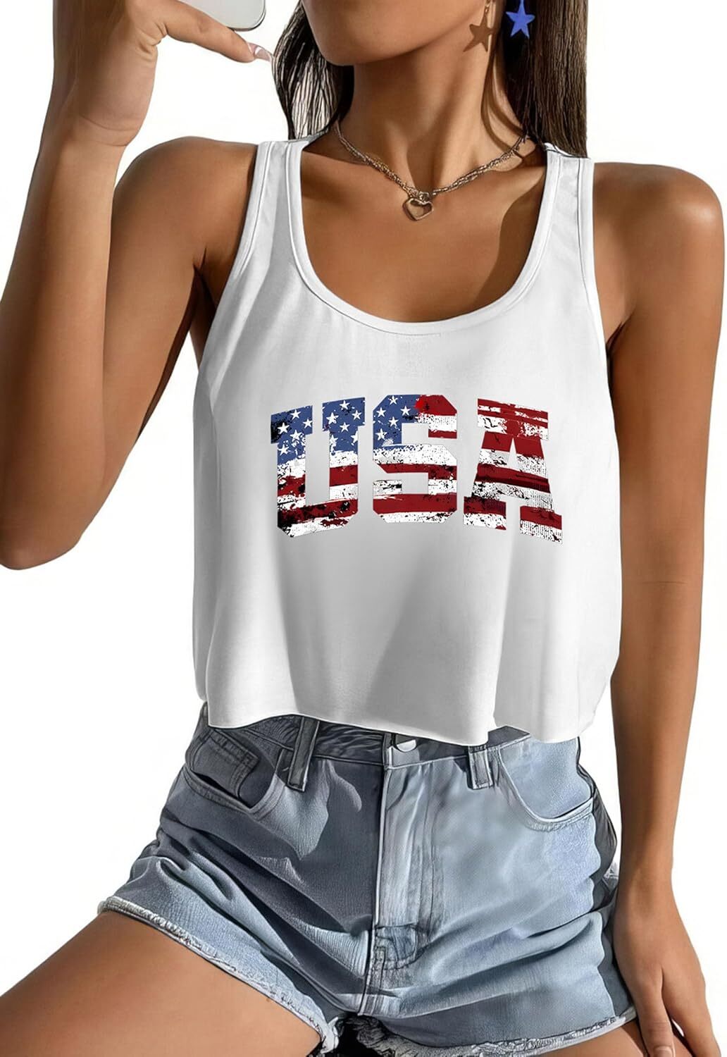 Women's American Flag Sleeveless Crop Top - USA Patriotic 4th of July Camisole - Picture 68 of 71