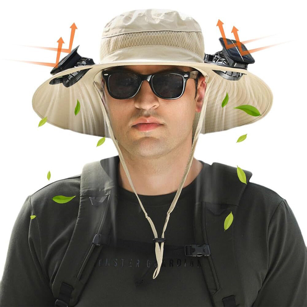 Wide Brim Sun Hat With Solar & USB Powered Fan UV Protection For Camping Fishing - Picture 24 of 25